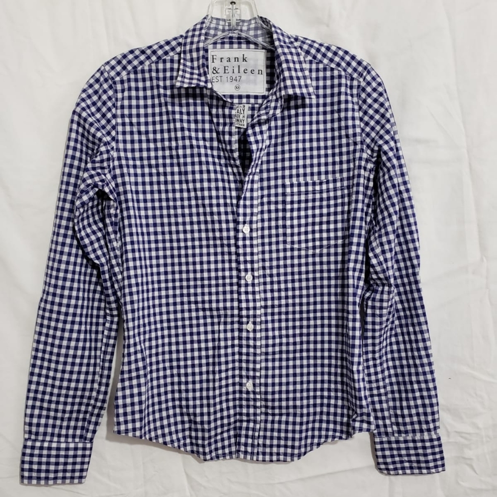 Frank & Eileen Barry Shirt Blue Gingham Tailored Size XS Italian Vintage Cotton - Picture 4 of 15